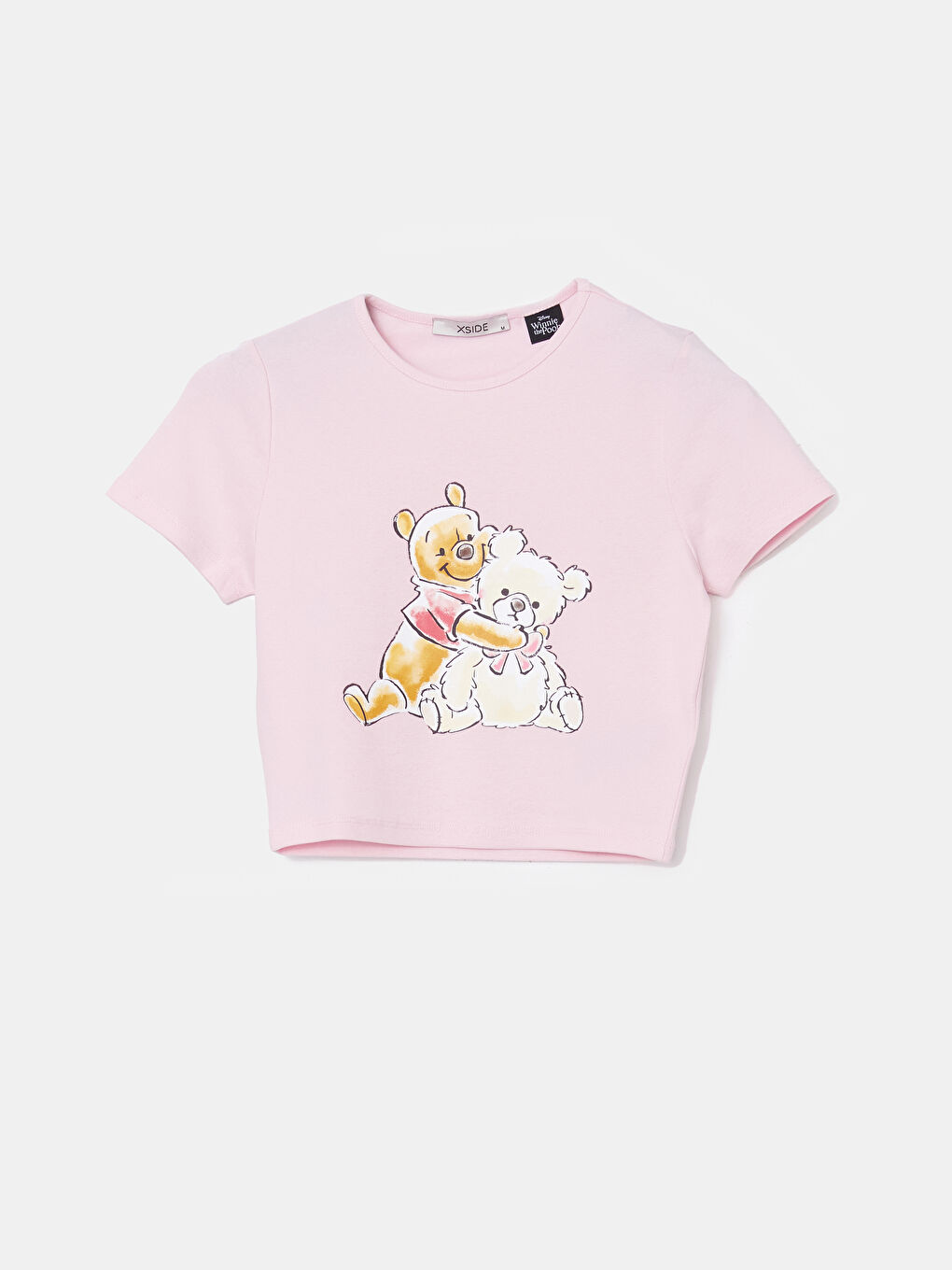 XSIDE Pembe Bisiklet Yaka Winnie the Pooh Baskılı Kadın Crop - 4