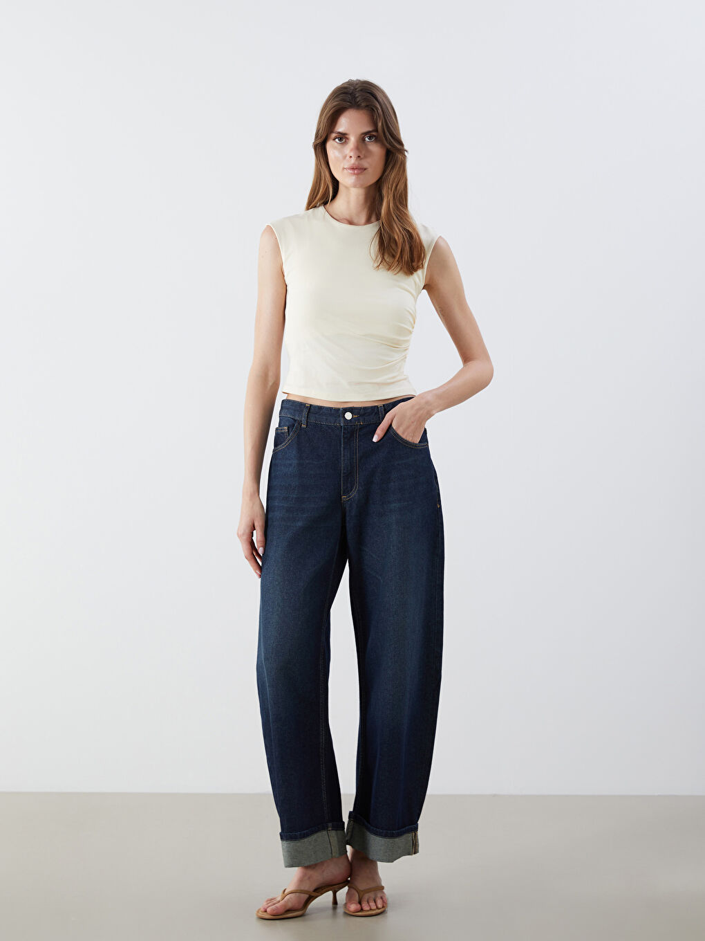 LCW Vision Crew Neck Gathered Blouse -S5GY26Z8-FTV