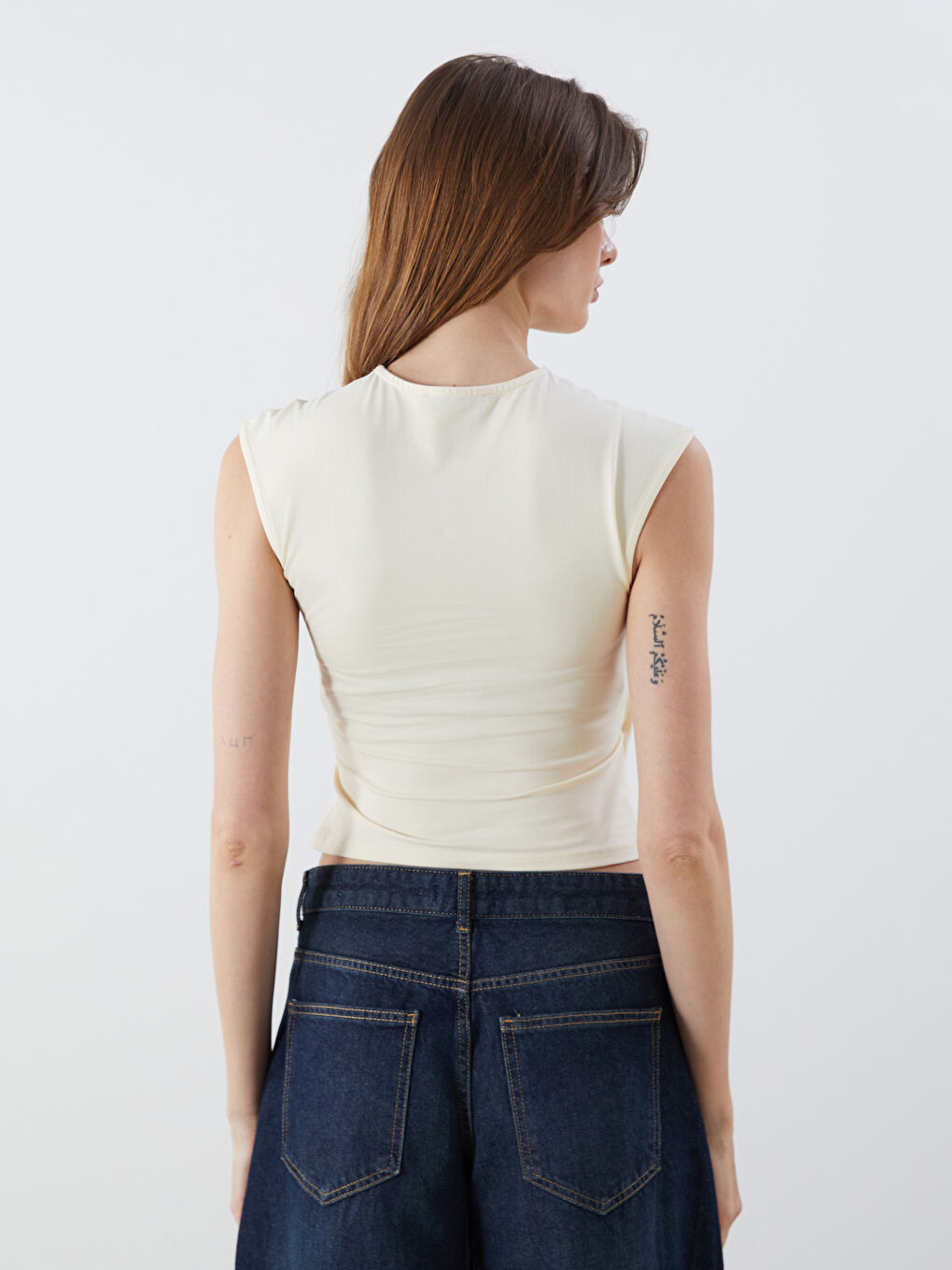 LCW Vision Crew Neck Gathered Blouse -S5GY26Z8-FTV