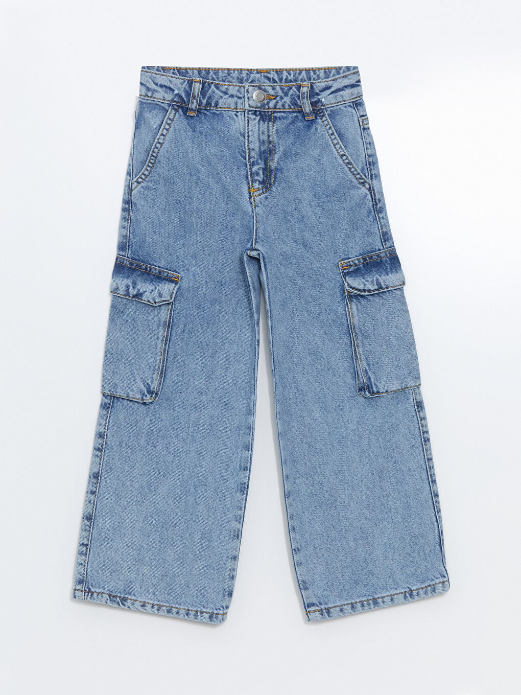 Adjustable Waist Girls' Cargo Denim Pants -S5GY37Z4-V2T