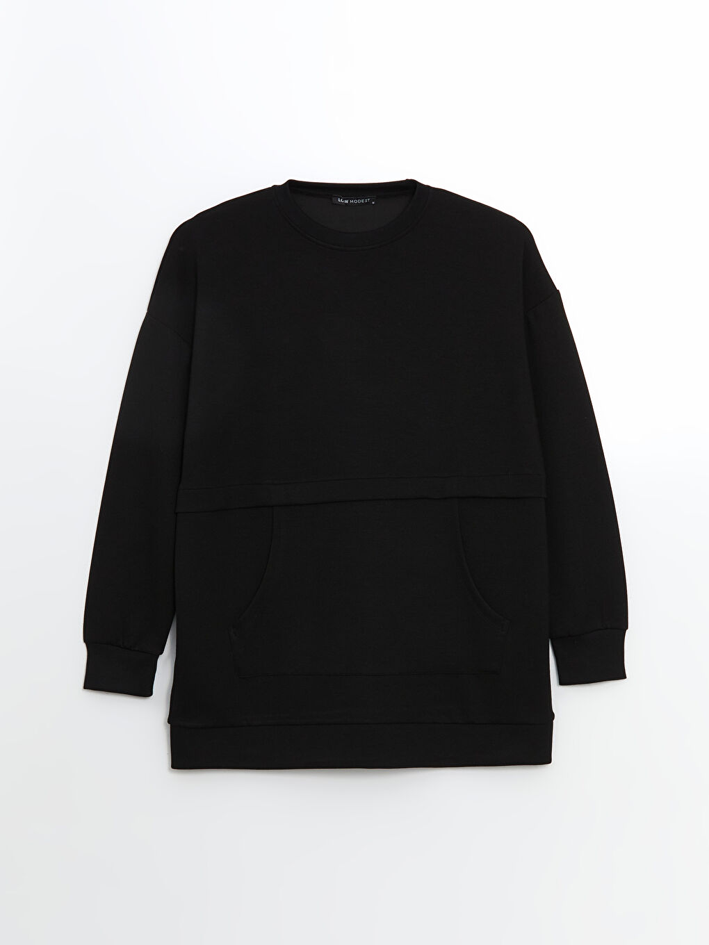 Siyah Bisiklet Yaka Oversize Kadın Sweatshirt Tunik-4