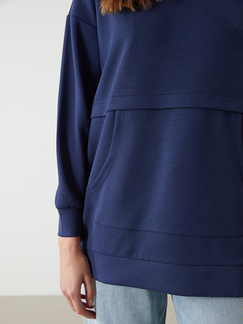 Lacivert Bisiklet Yaka Oversize Kadın Sweatshirt Tunik-2