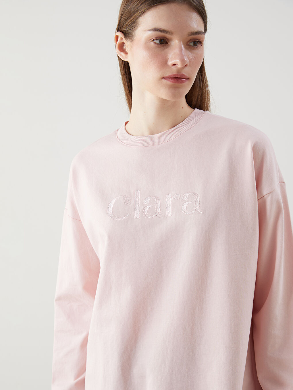 LCW Modest Pembe Nakışlı Oversize Kadın Sweatshirt Tunik
