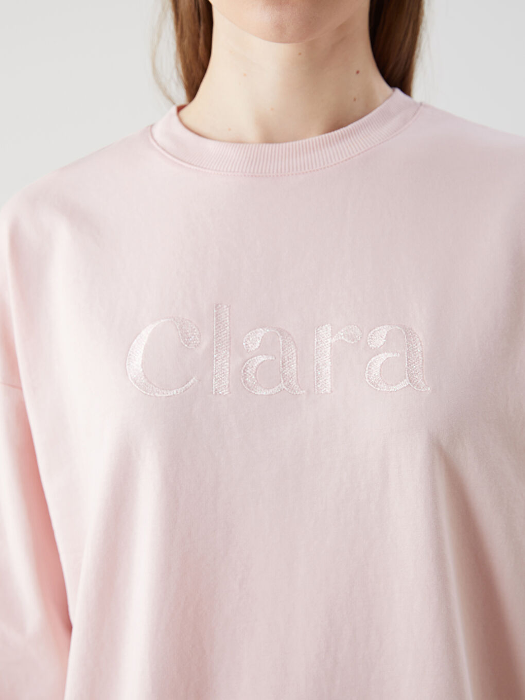 LCW Modest Pembe Nakışlı Oversize Kadın Sweatshirt Tunik - 2