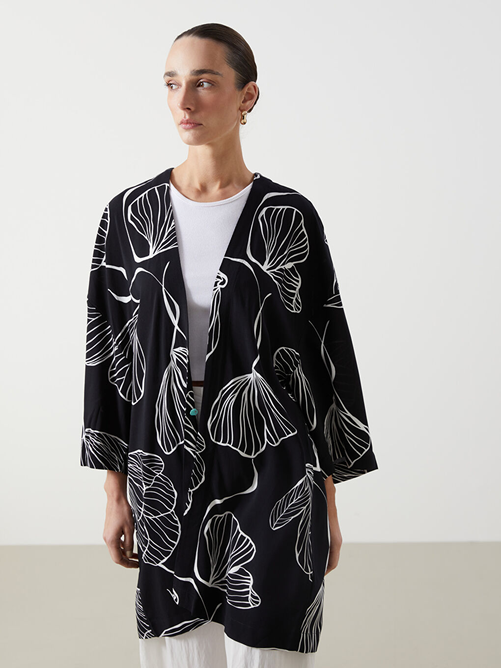 Kimono Oversize à Motifs pour Femmes avec Col Châle