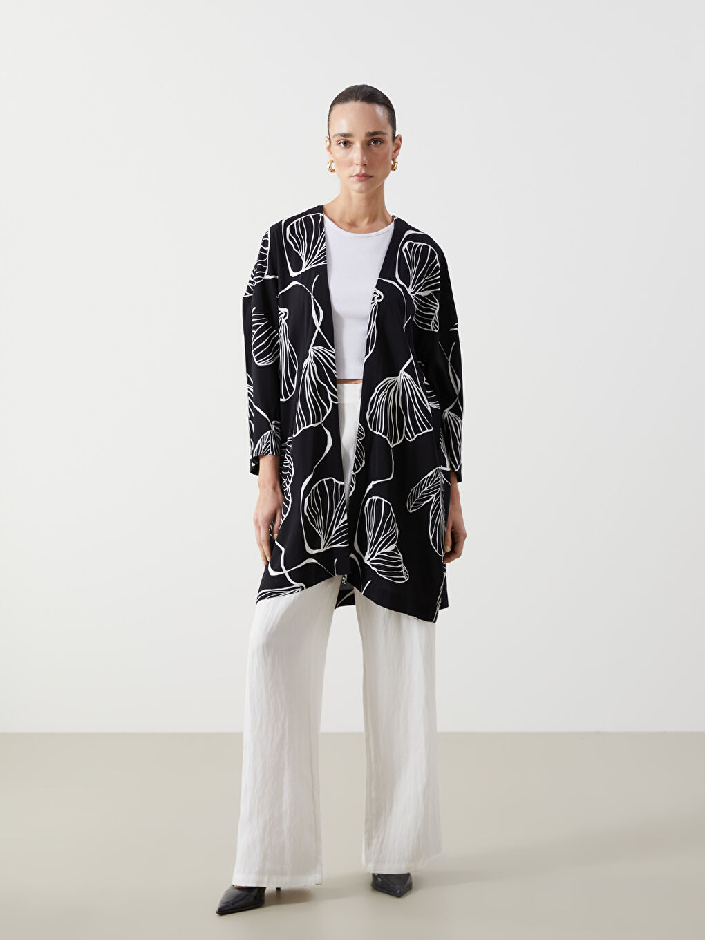 Kimono Oversize à Motifs pour Femmes avec Col Châle-1