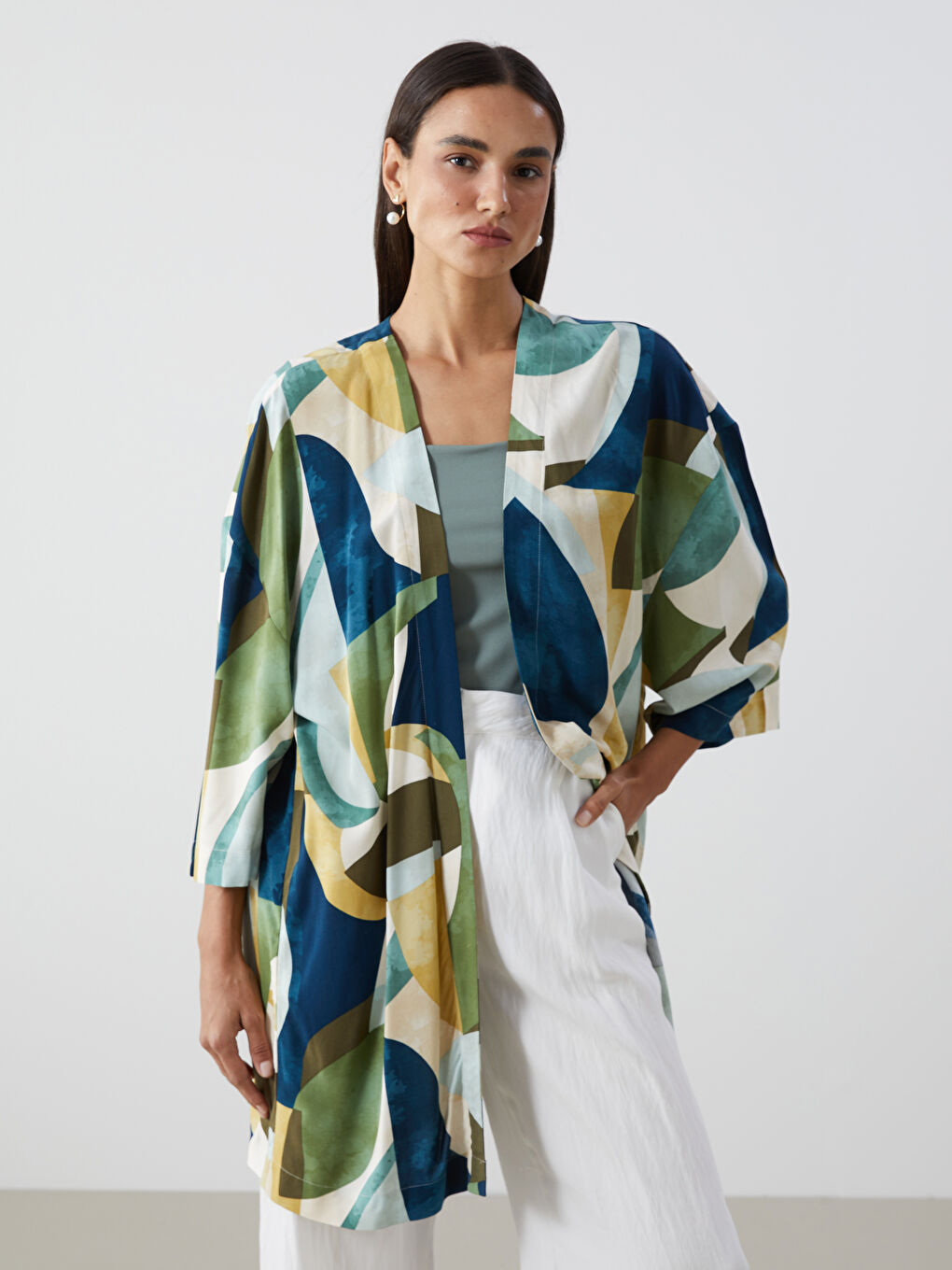 Shawl Collar Patterned Oversize Women's Kimono