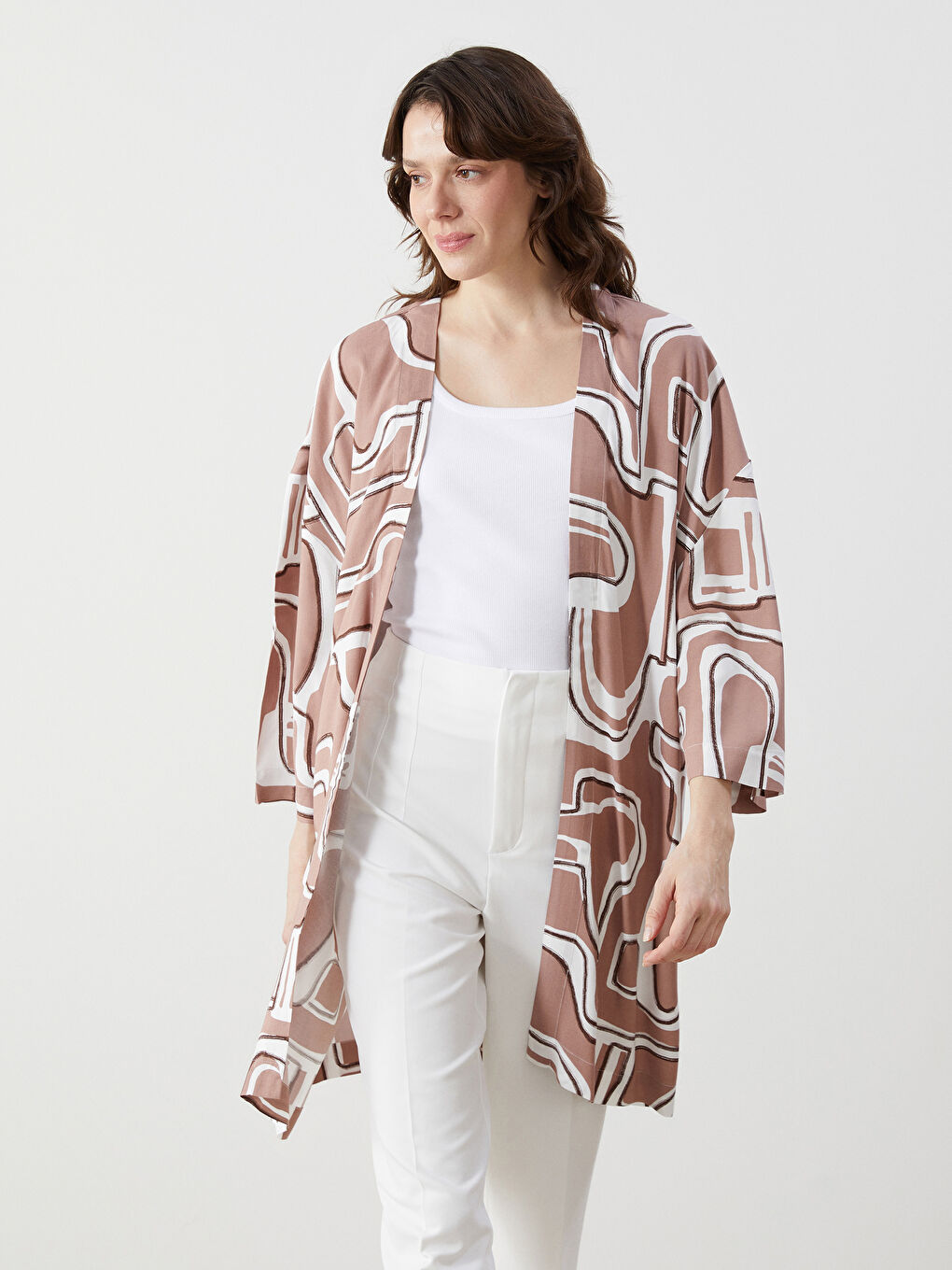 Shawl Collar Patterned Oversize Women's Kimono