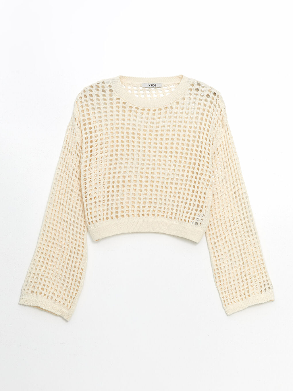 Bej Bisiklet Yaka Ajurlu Kadın Triko Kazak-4