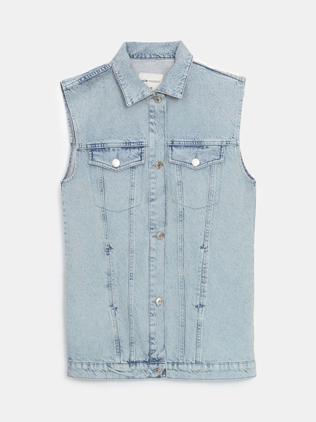 Collared Neck Women's Denim Waistcoat -S5H005Z8-311
