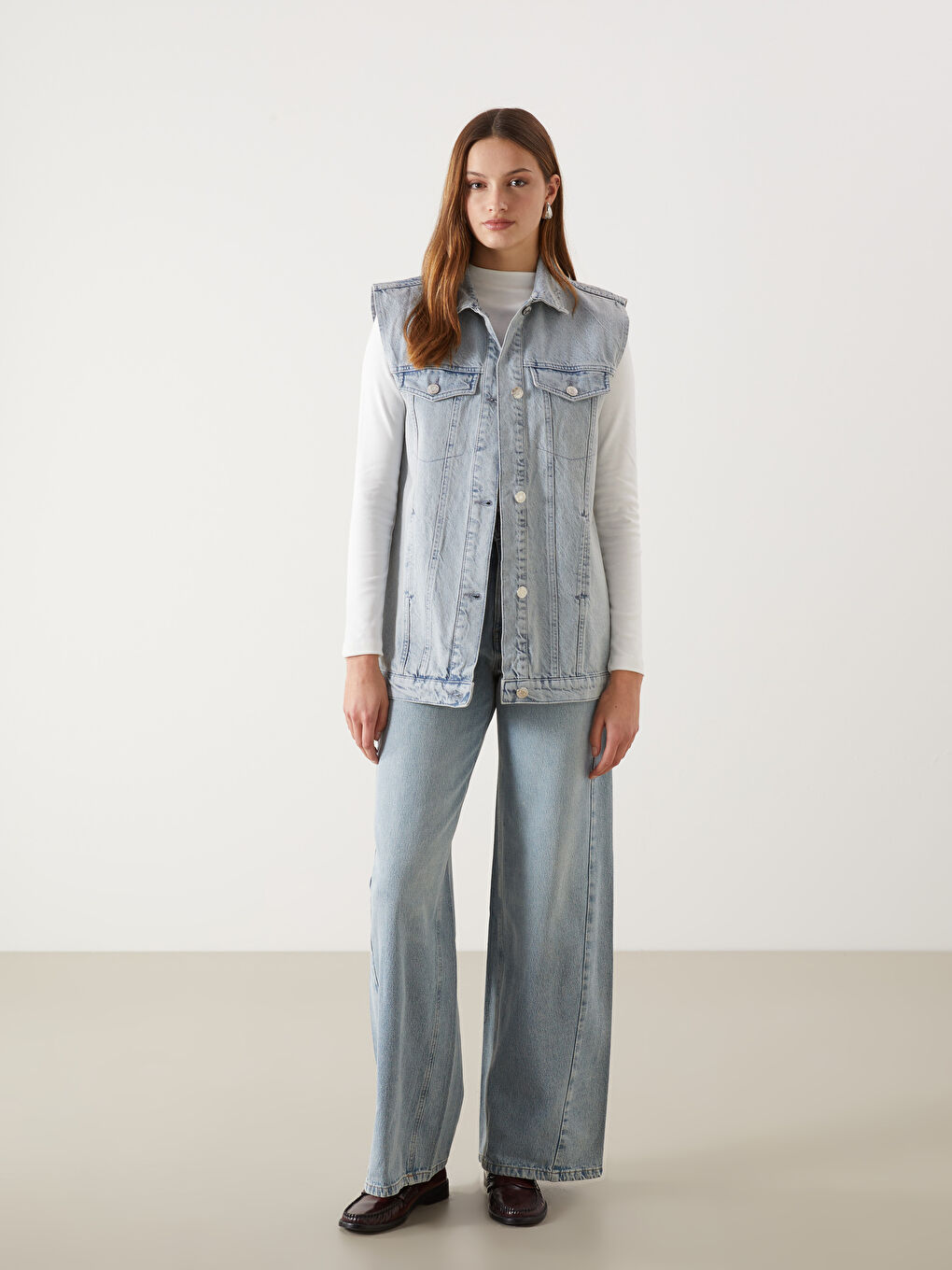 Collared Neck Women's Denim Waistcoat -S5H005Z8-311