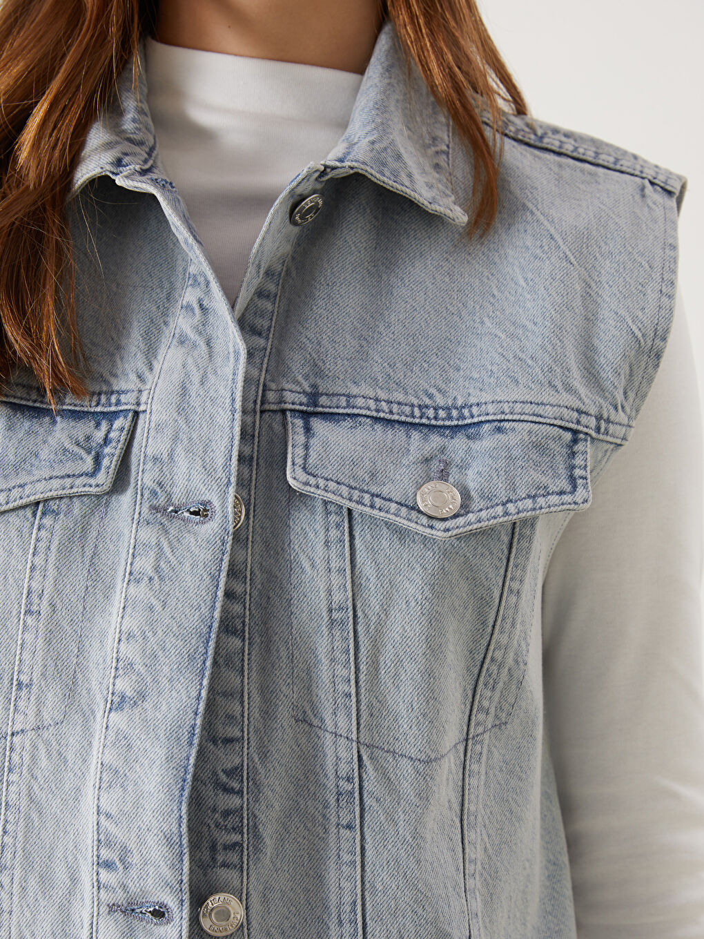 Collared Neck Women's Denim Waistcoat -S5H005Z8-311