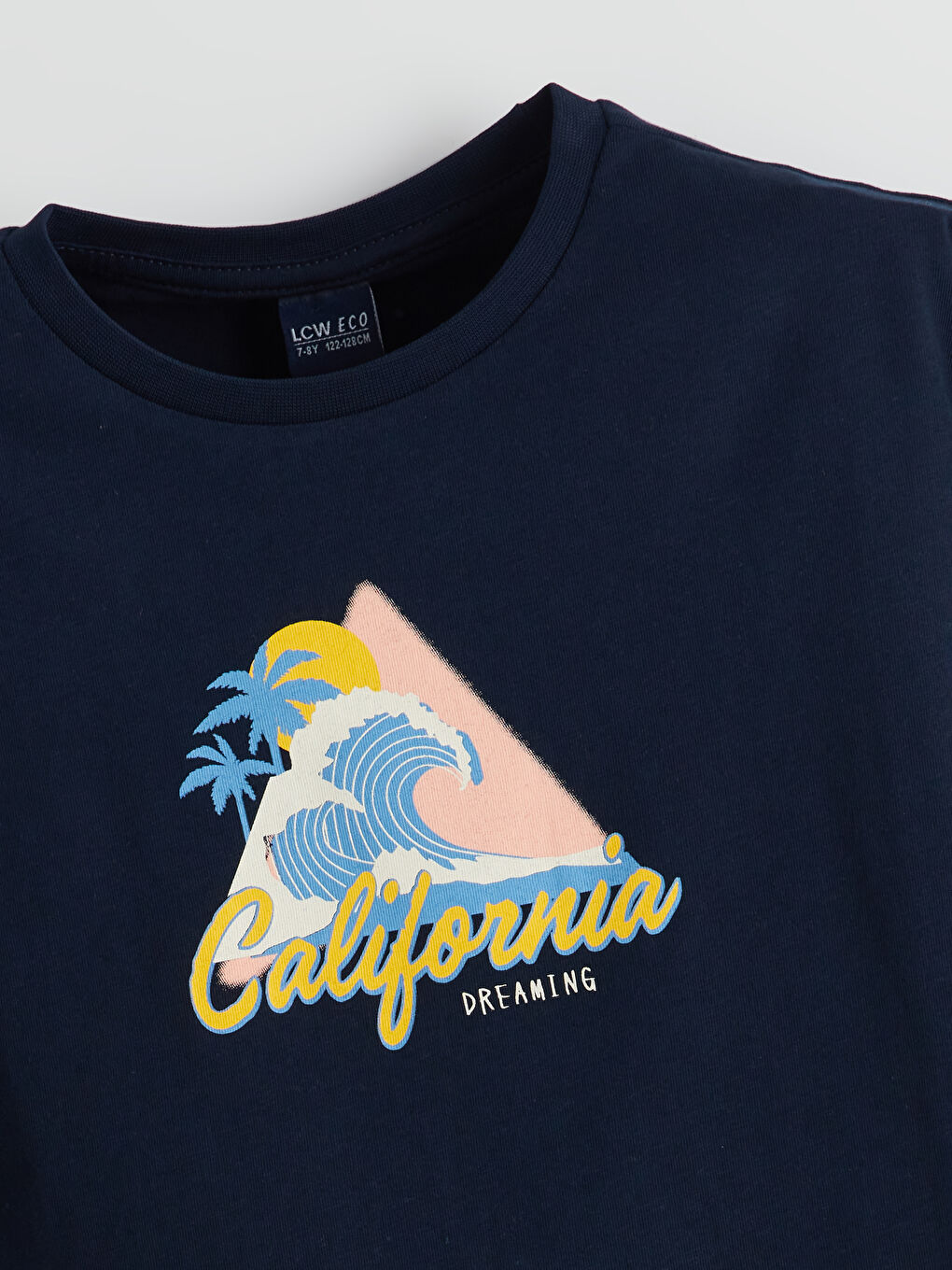 Lacivert Bisiklet Yaka California Baskılı Erkek Çocuk Tişört-1