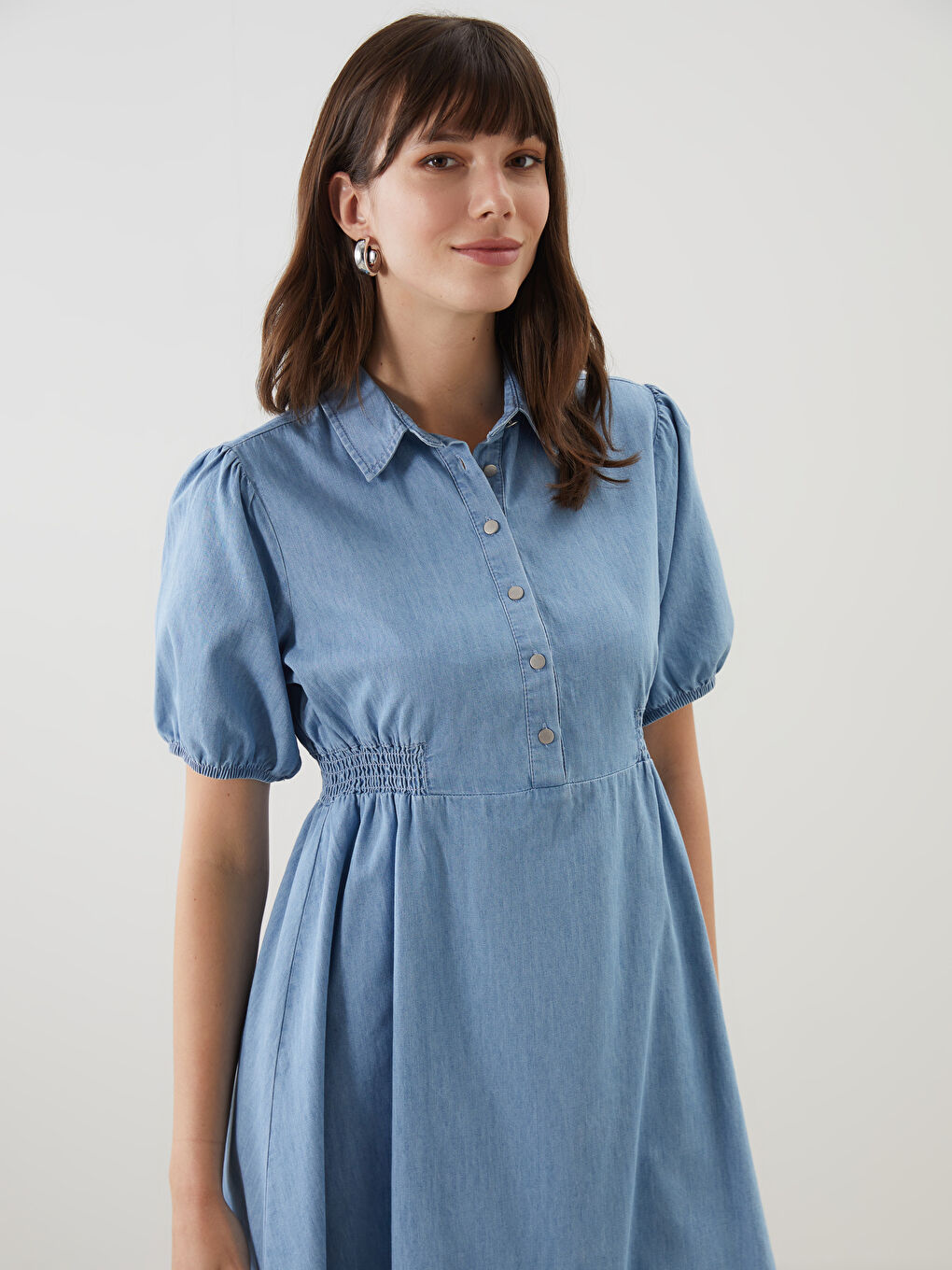İndigo Gömlek Yaka Kadın Jean Elbise-1