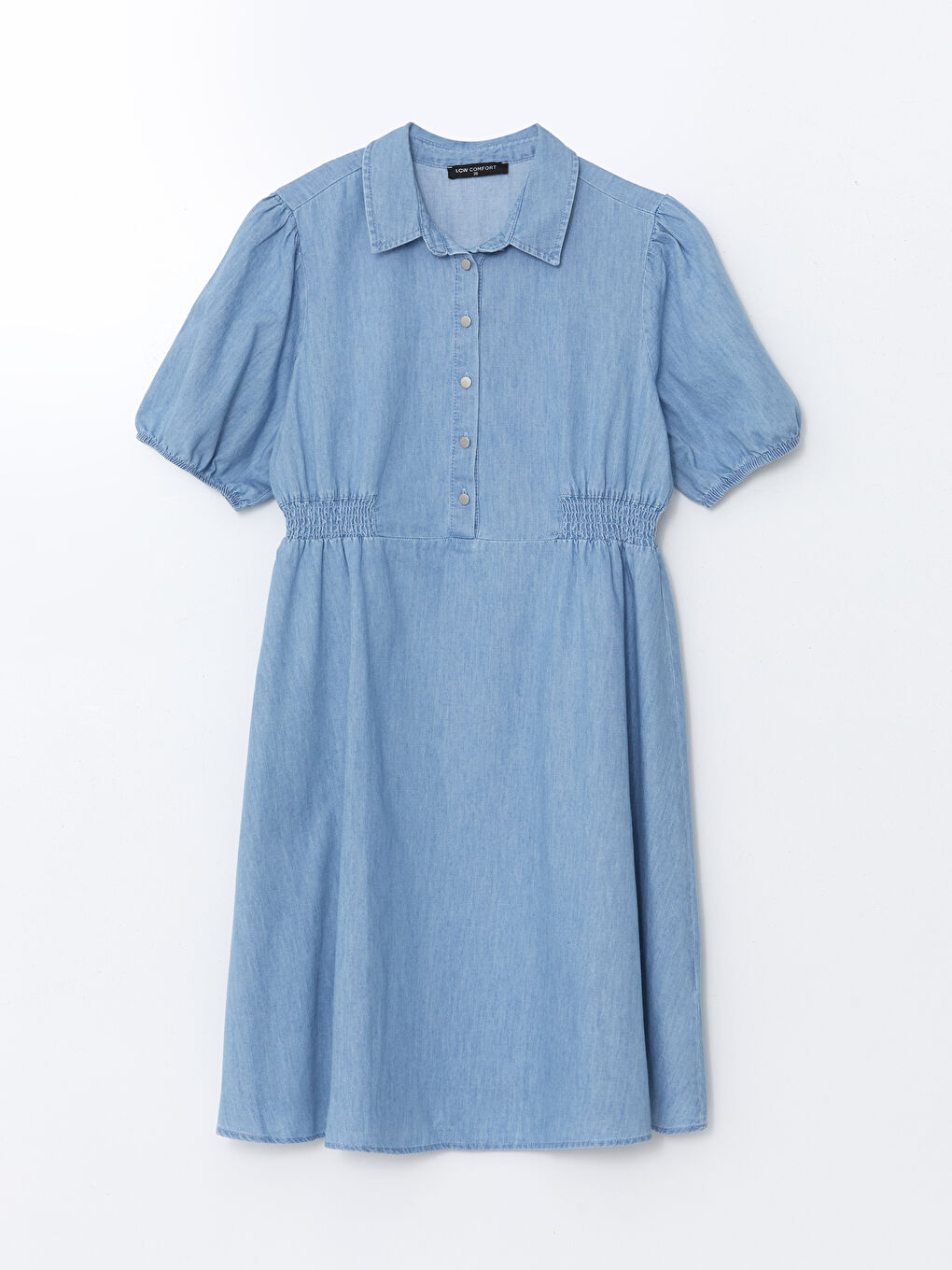 İndigo Gömlek Yaka Kadın Jean Elbise-4