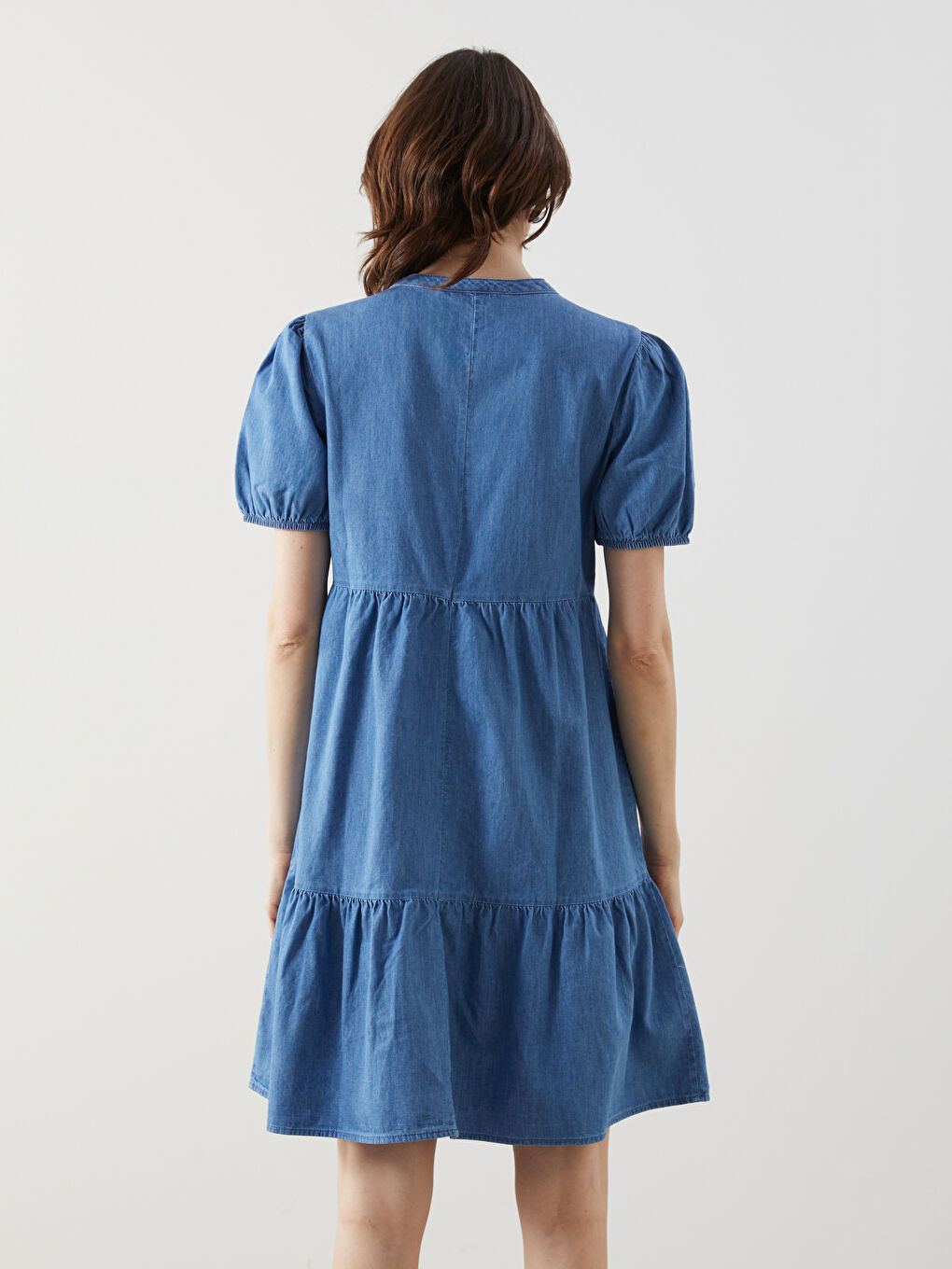LCW Comfort Indigo Kaçık Yaka Kadın Jean Elbise - 3