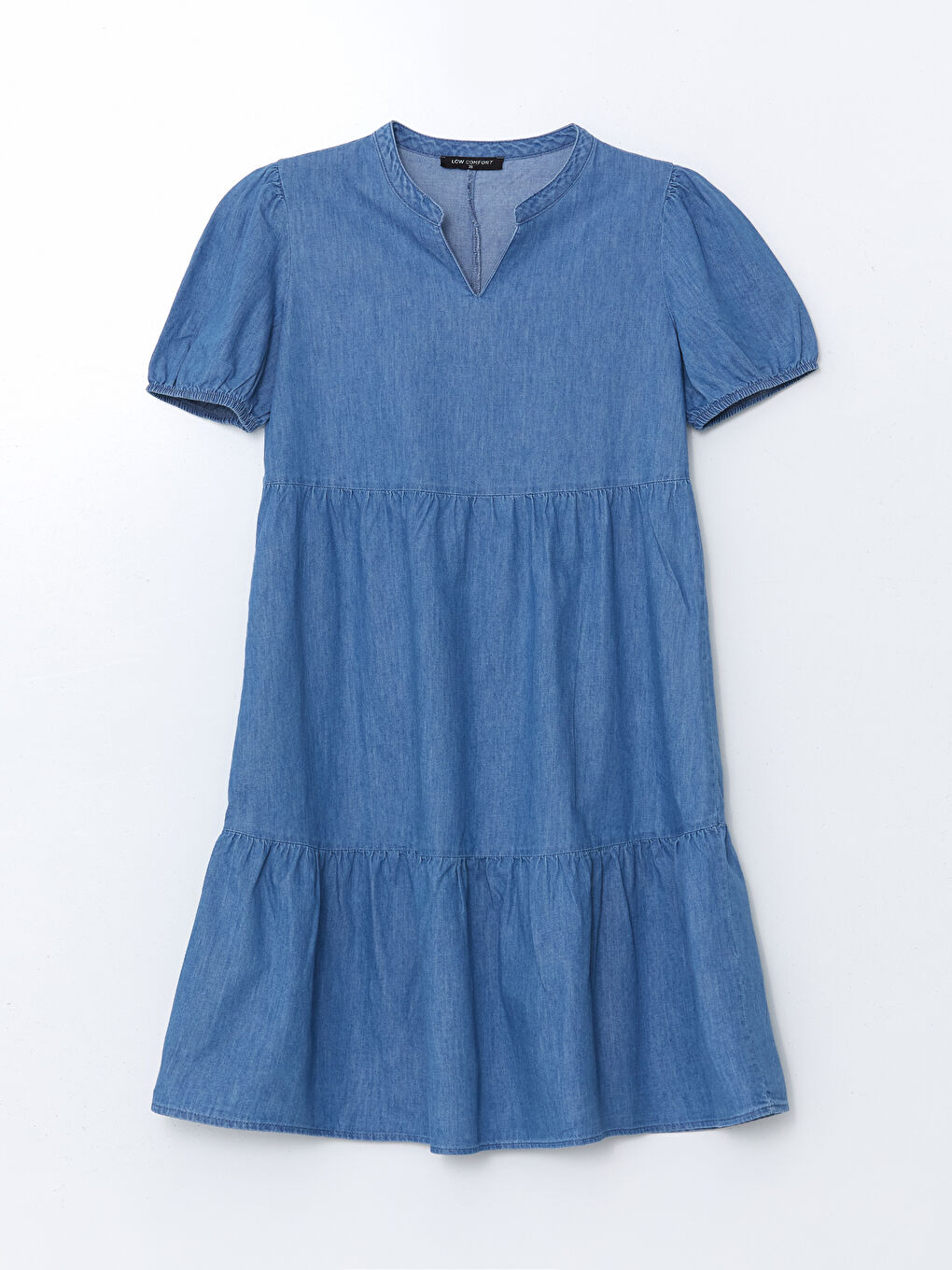 LCW Comfort Indigo Kaçık Yaka Kadın Jean Elbise - 4