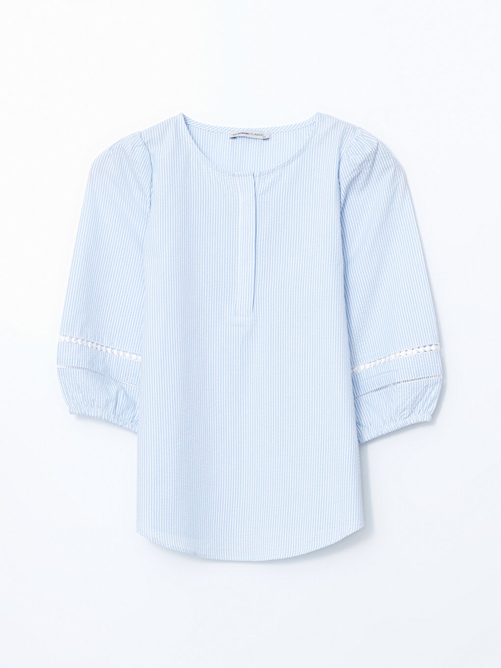 Crew Neck Striped Lace Women's Blouse -S5H090Z8-LEN