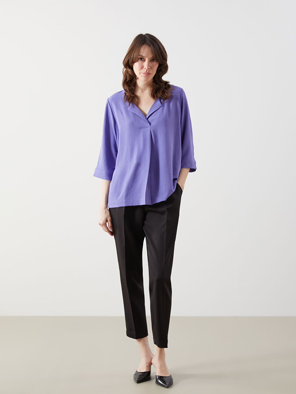 Double Breasted Collar Women's Blouse-1