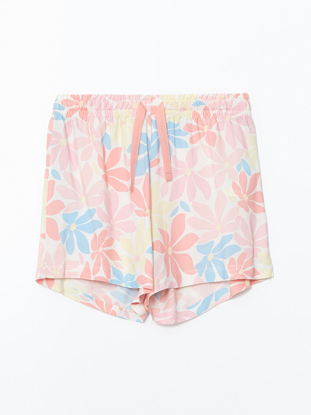 Mercan Beli Lastikli Çiçekli Kadın Şort Pijama Altı-1