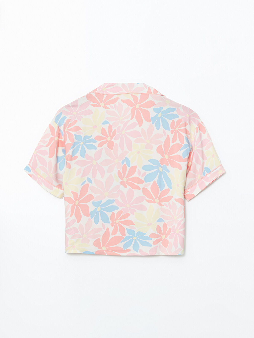 Mercan Gömlek Yaka Çiçekli Kadın Pijama Üstü-1