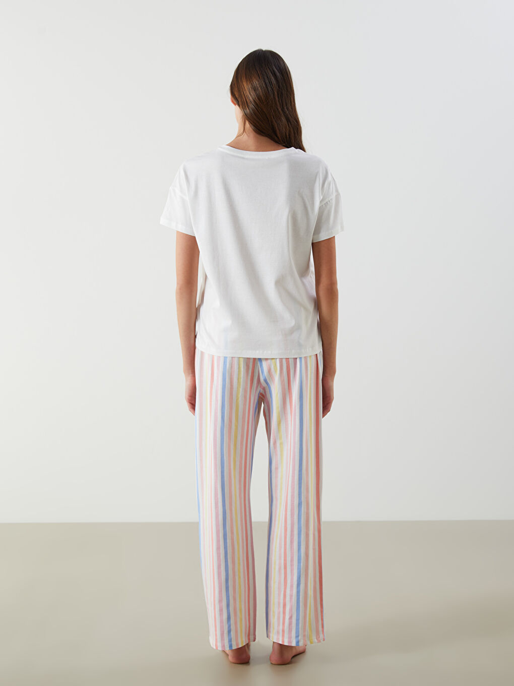 LCW DREAM Mercan Bisiklet Yaka Baskılı Kadın Pijama Takımı - 3