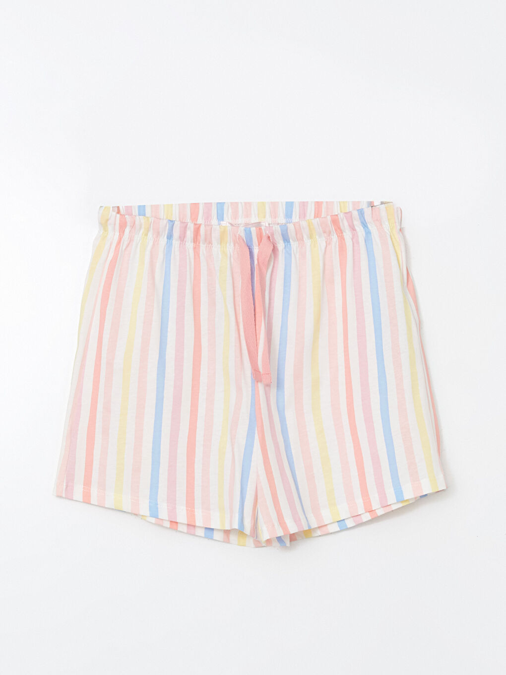 Mercan Beli Lastikli Çizgili Kadın Şort Pijama Altı-1