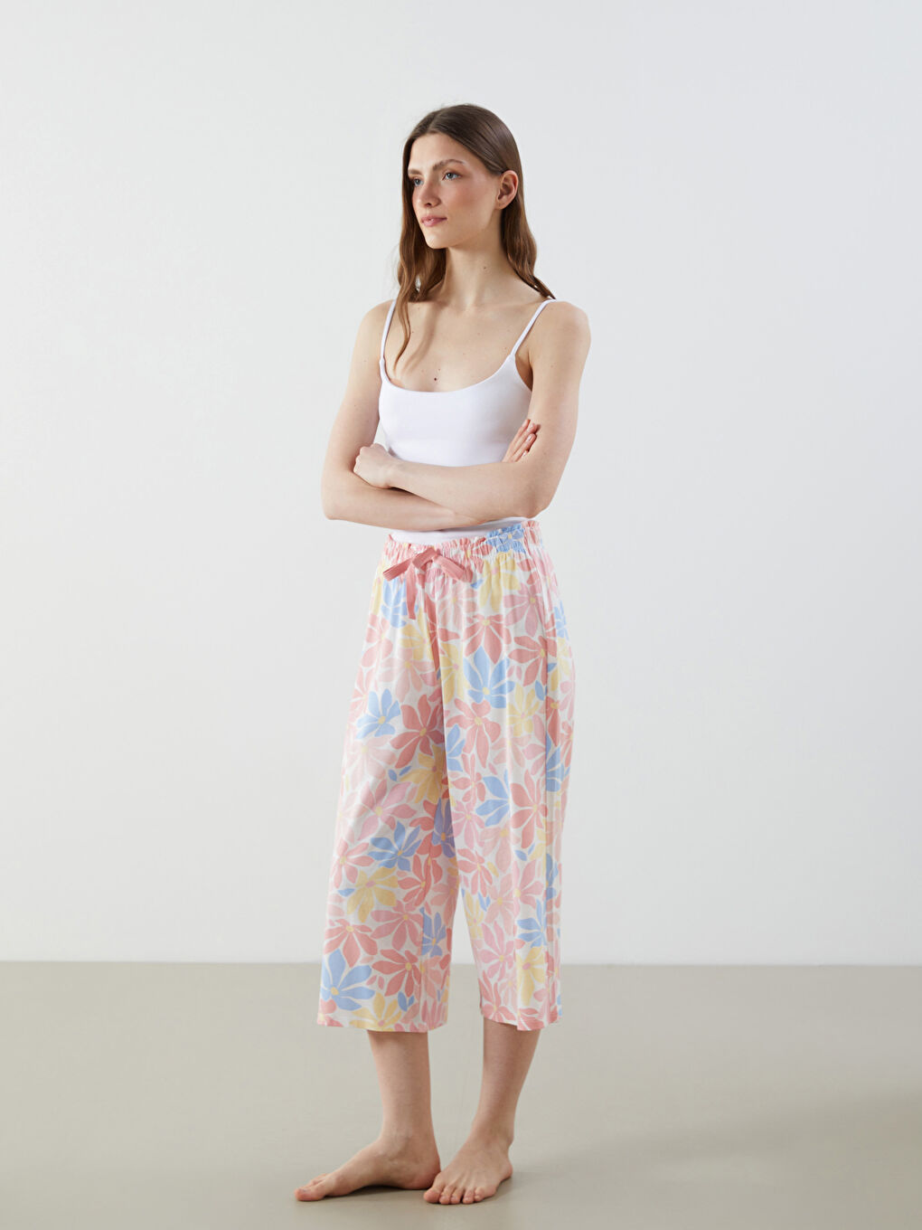 Elasticated Waist Floral Women's Capri Pyjama Bottoms -S5H123Z8-LR8