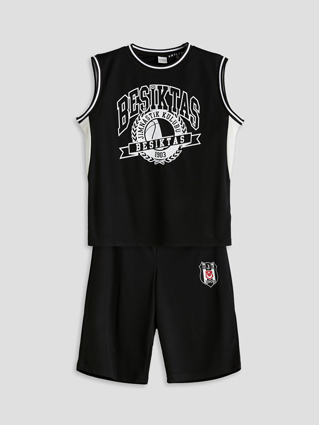 Siyah Bisiklet Yaka Beşiktaş Baskılı Erkek Çocuk Atlet ve Şort