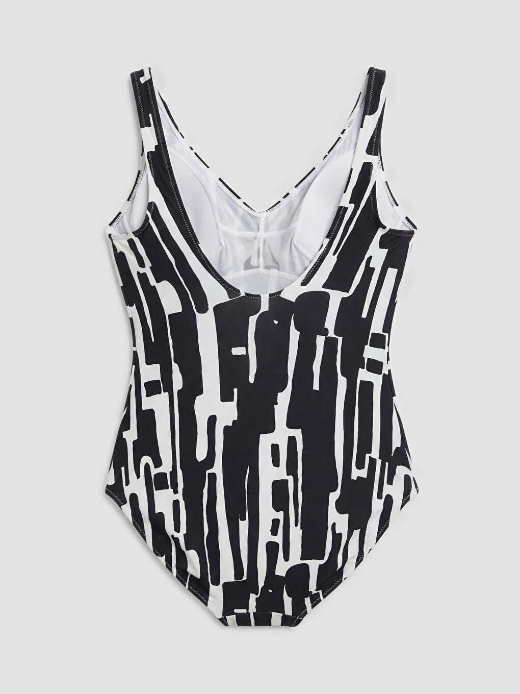 Siyah Desenli Dikişli Pedli Büzgü Detaylı Kadın Mayo-3