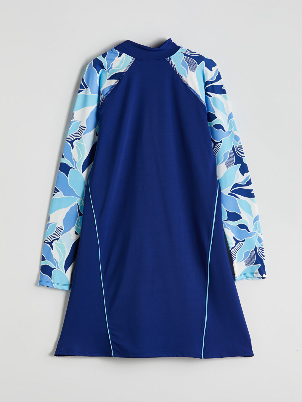 Lacivert Dik Yaka Desenli Kadın Tesettür Mayo Üst-1