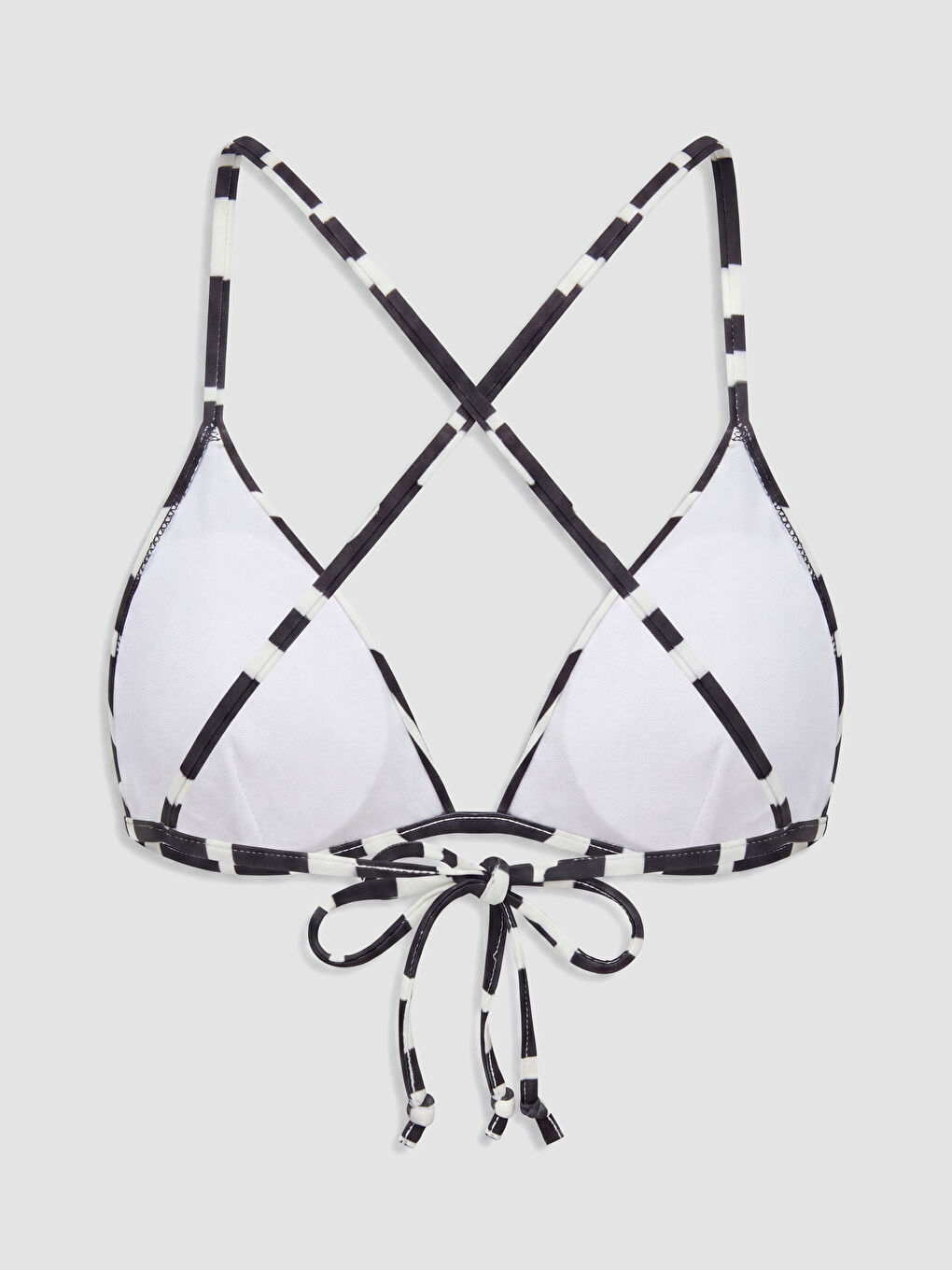 Siyah Desenli Boyundan Bağlamalı Kadın Bikini Üst-1