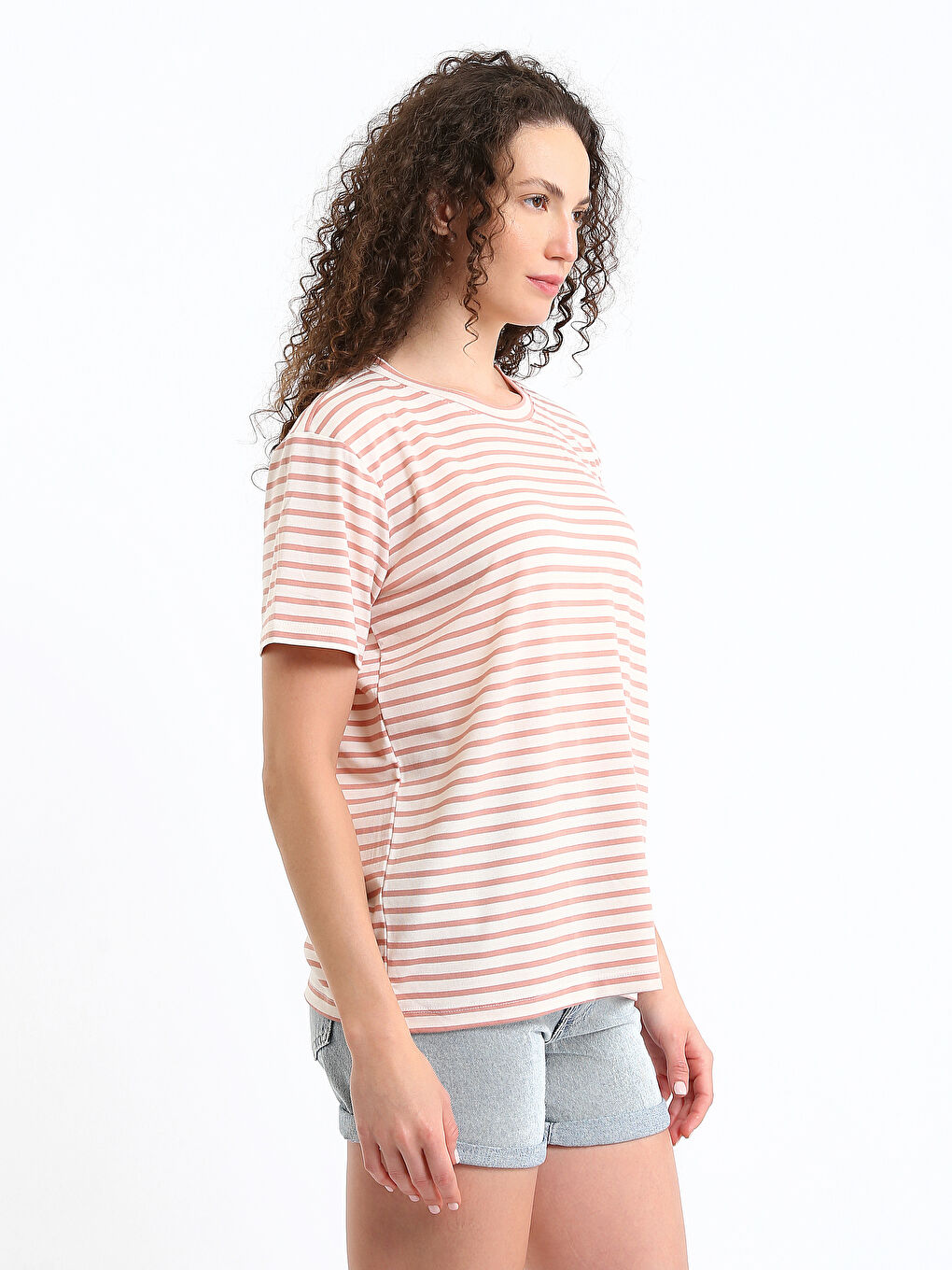 T-shirt Rayé à Col Rond pour Femmes