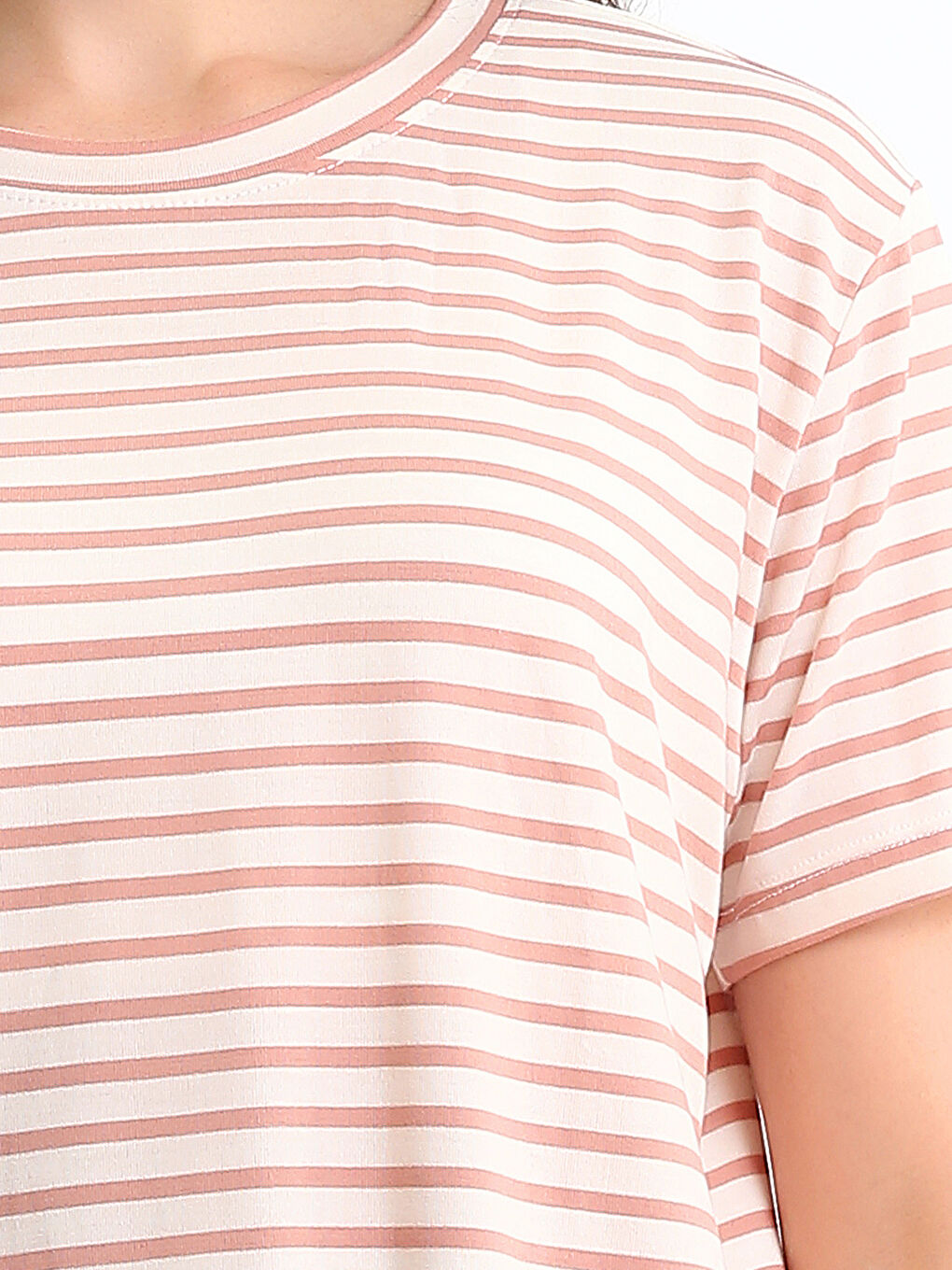 T-shirt Rayé à Col Rond pour Femmes-2