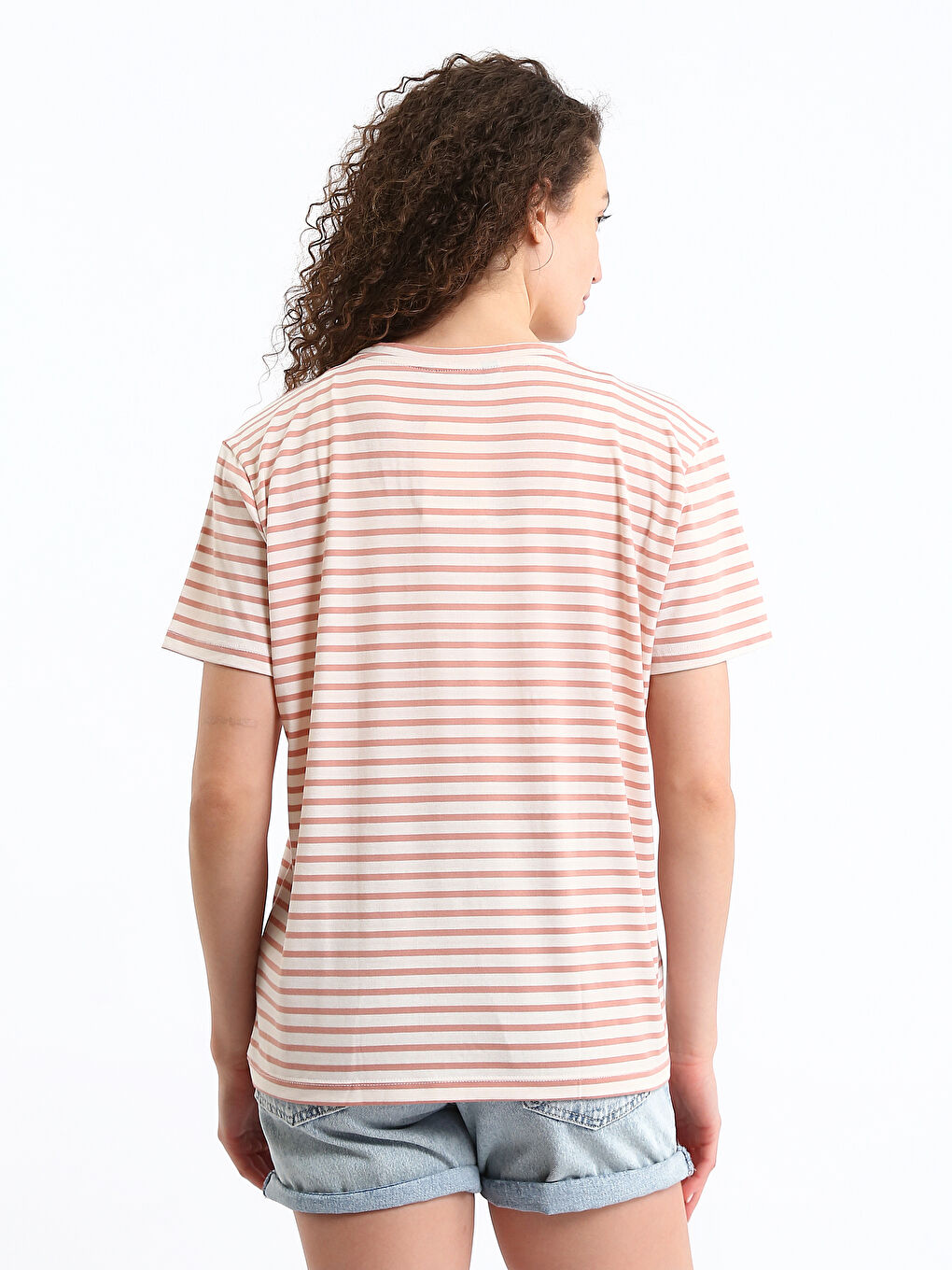 T-shirt Rayé à Col Rond pour Femmes-3