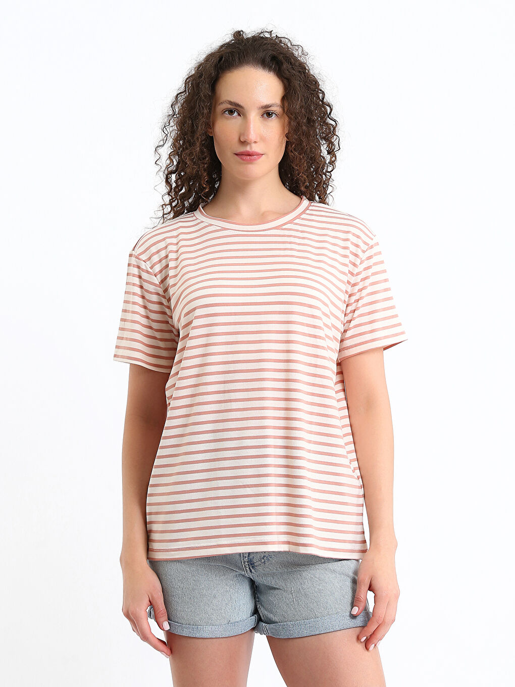 T-shirt Rayé à Col Rond pour Femmes-4