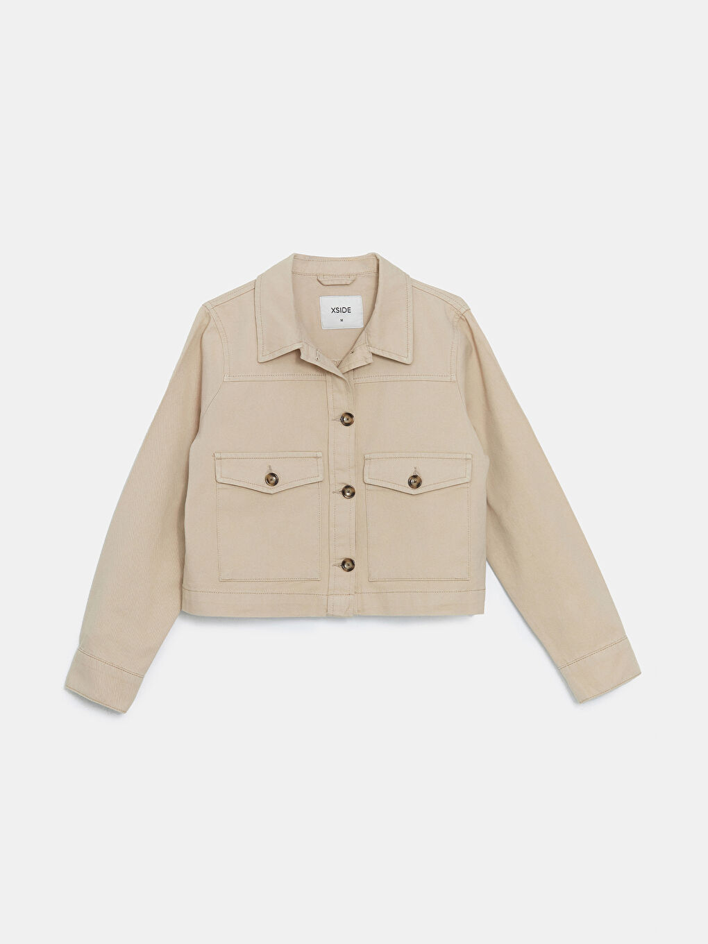 Bej Crop Kadın Gömlek Ceket-5