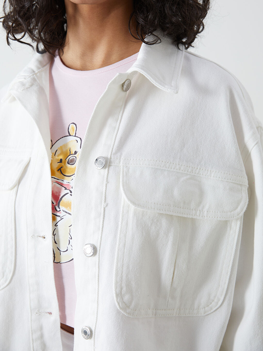 Ekru Loose Fit Kadın Gömlek Ceket-2