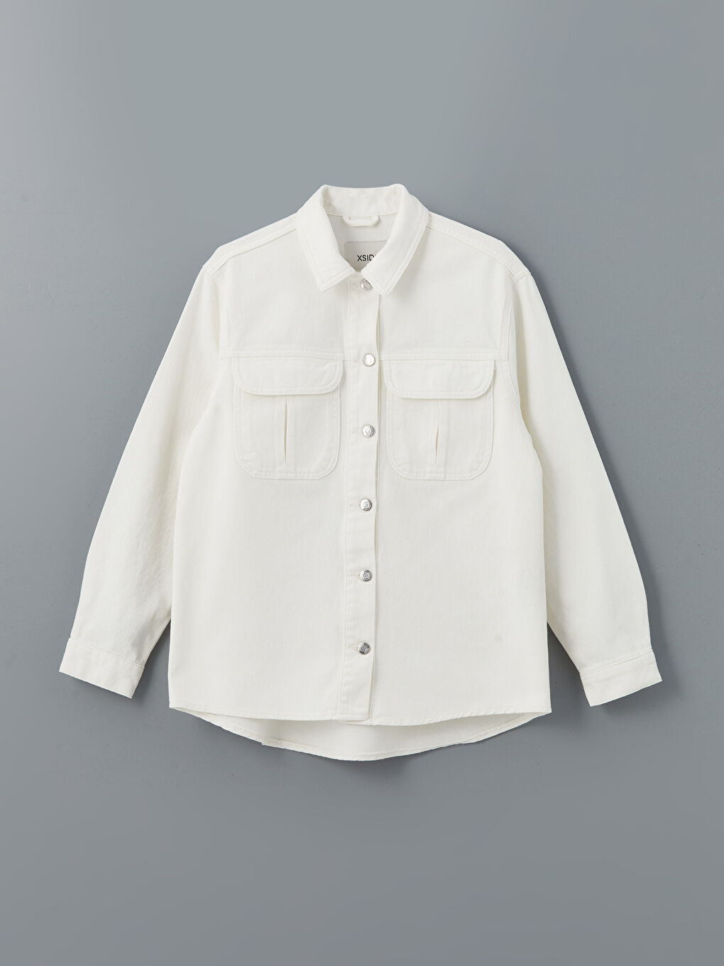 Ekru Loose Fit Kadın Gömlek Ceket-4