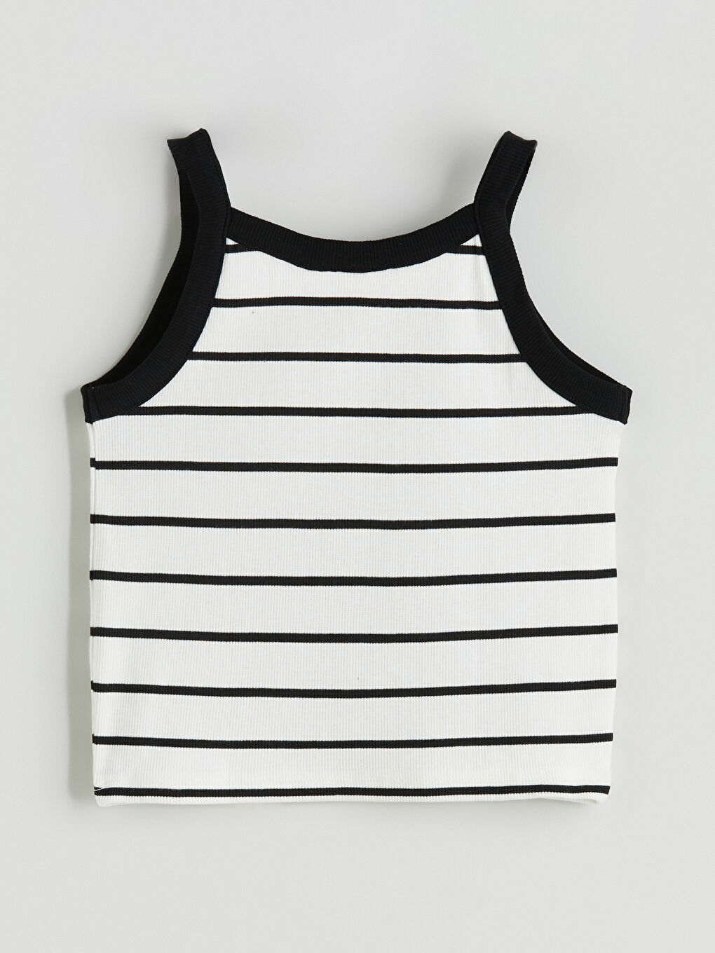 Siyah Kare Yaka Çizgili Fitilli Kız Çocuk Atlet