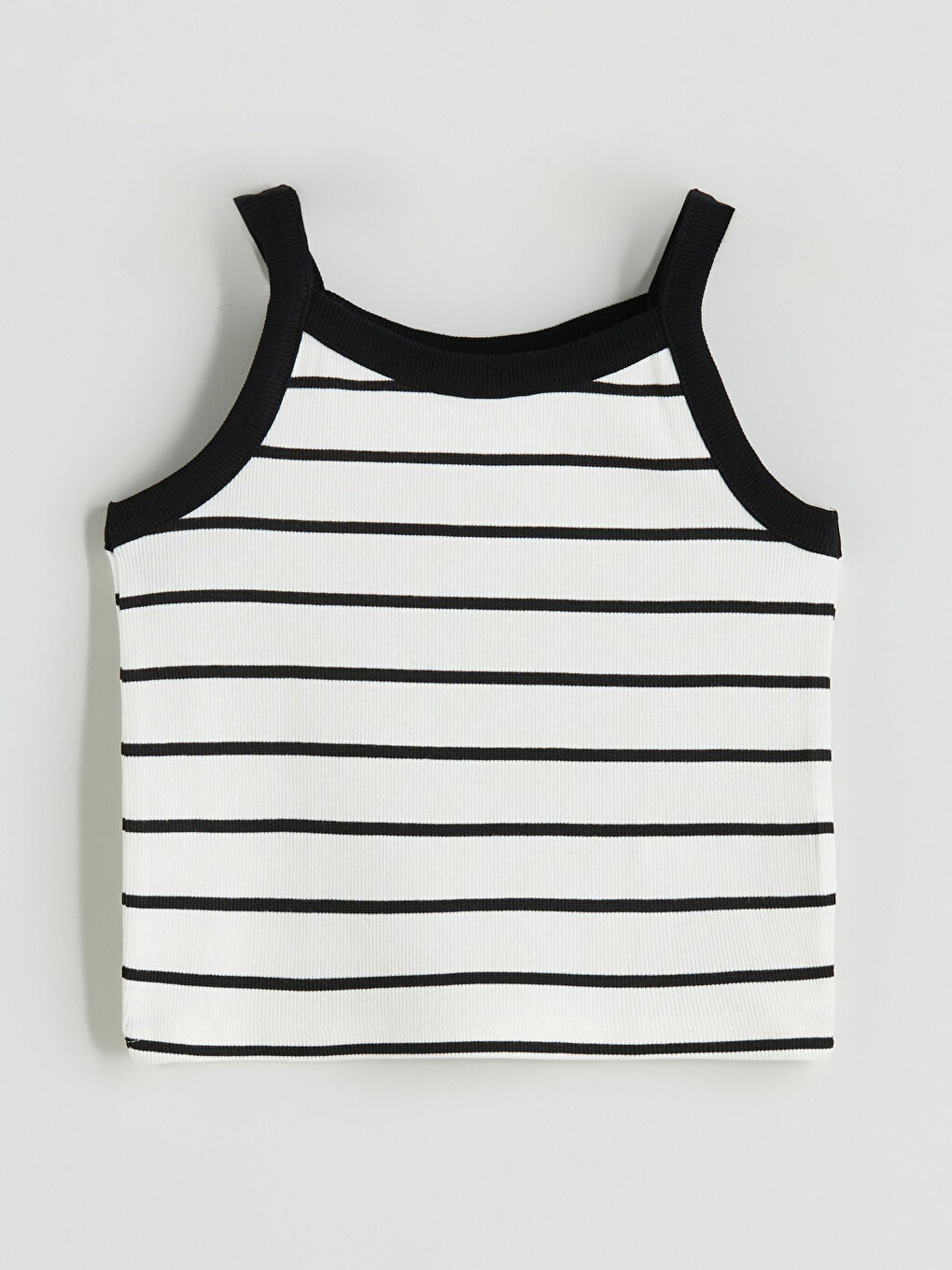 Siyah Kare Yaka Çizgili Fitilli Kız Çocuk Atlet-1