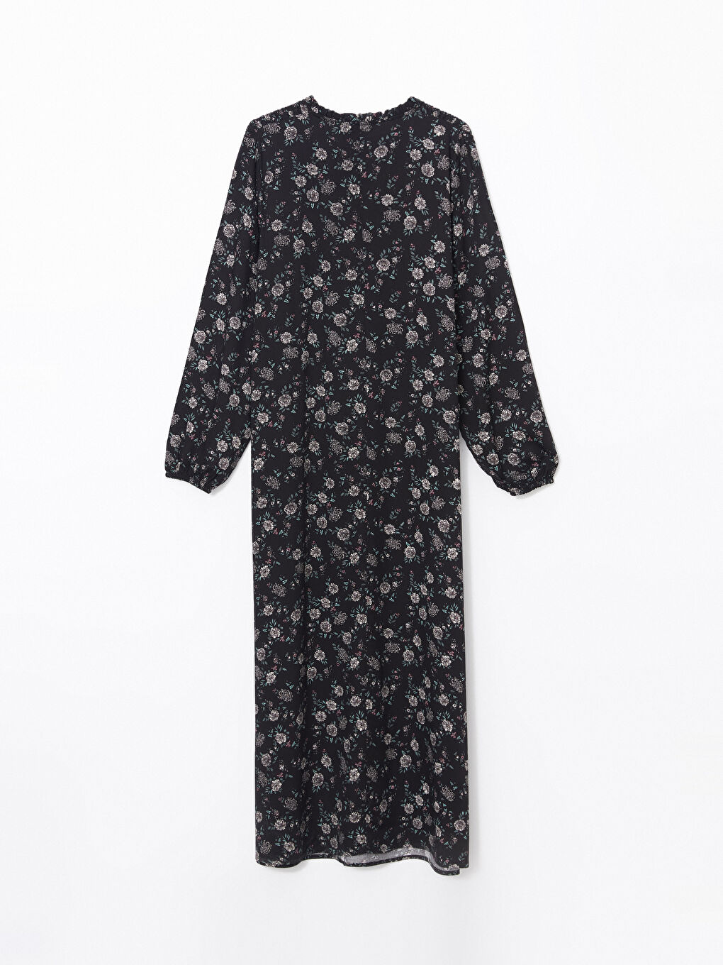 Siyah Bağlamalı Yaka Çiçekli Kadın Elbise-5