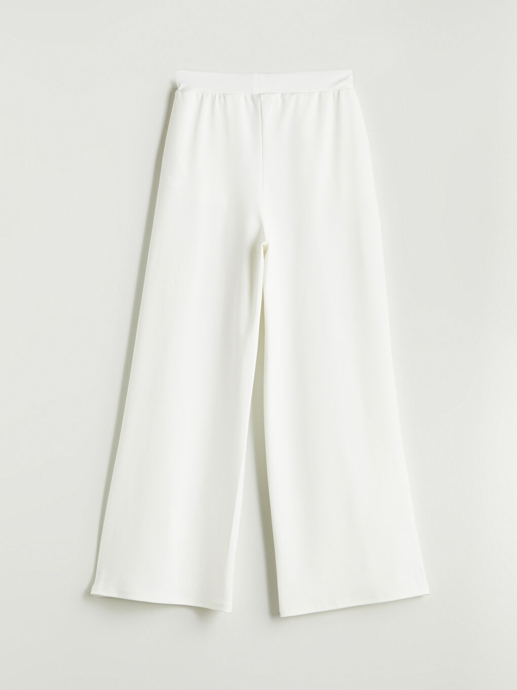 Ekru Beli Lastikli Geniş Paça Kadın Pileli Pantolon-5