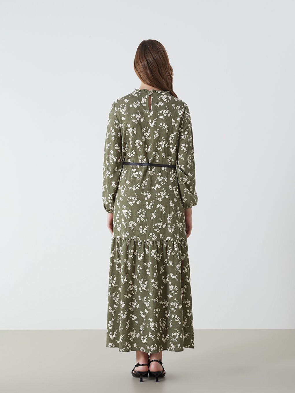 LCW Modest Yeşil Dik Yaka Çiçekli Kadın Elbise - 3
