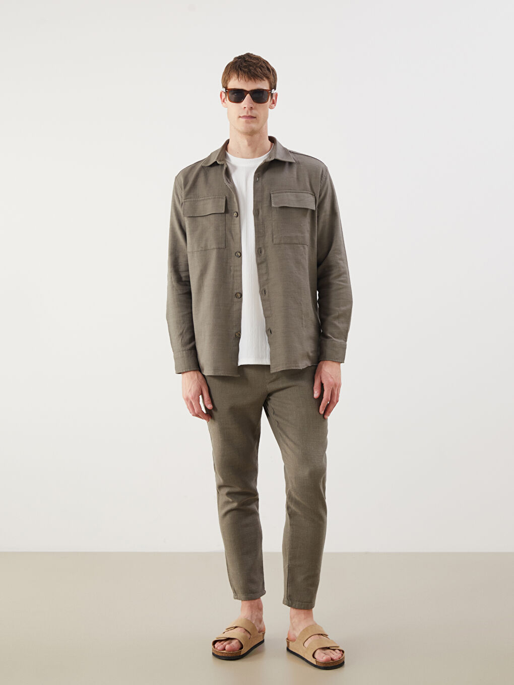 Haki Regular Fit Uzun Kollu Erkek Gömlek Ceket-1