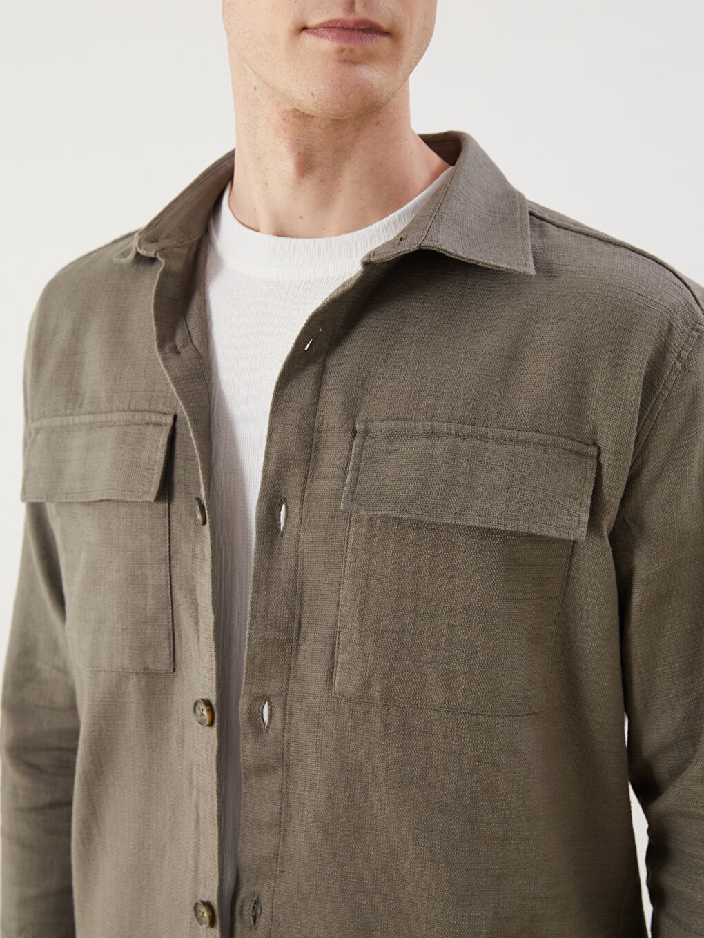 Haki Regular Fit Uzun Kollu Erkek Gömlek Ceket-2