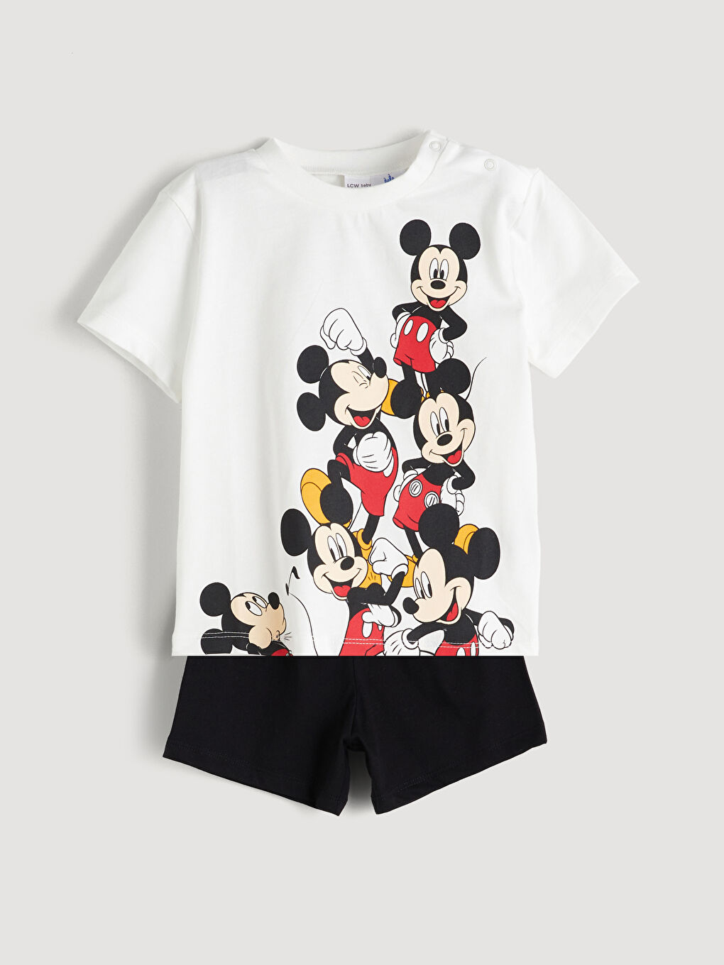 LCW baby Ekru Mickey Mouse Baskılı Erkek Bebek Şortlu Takım