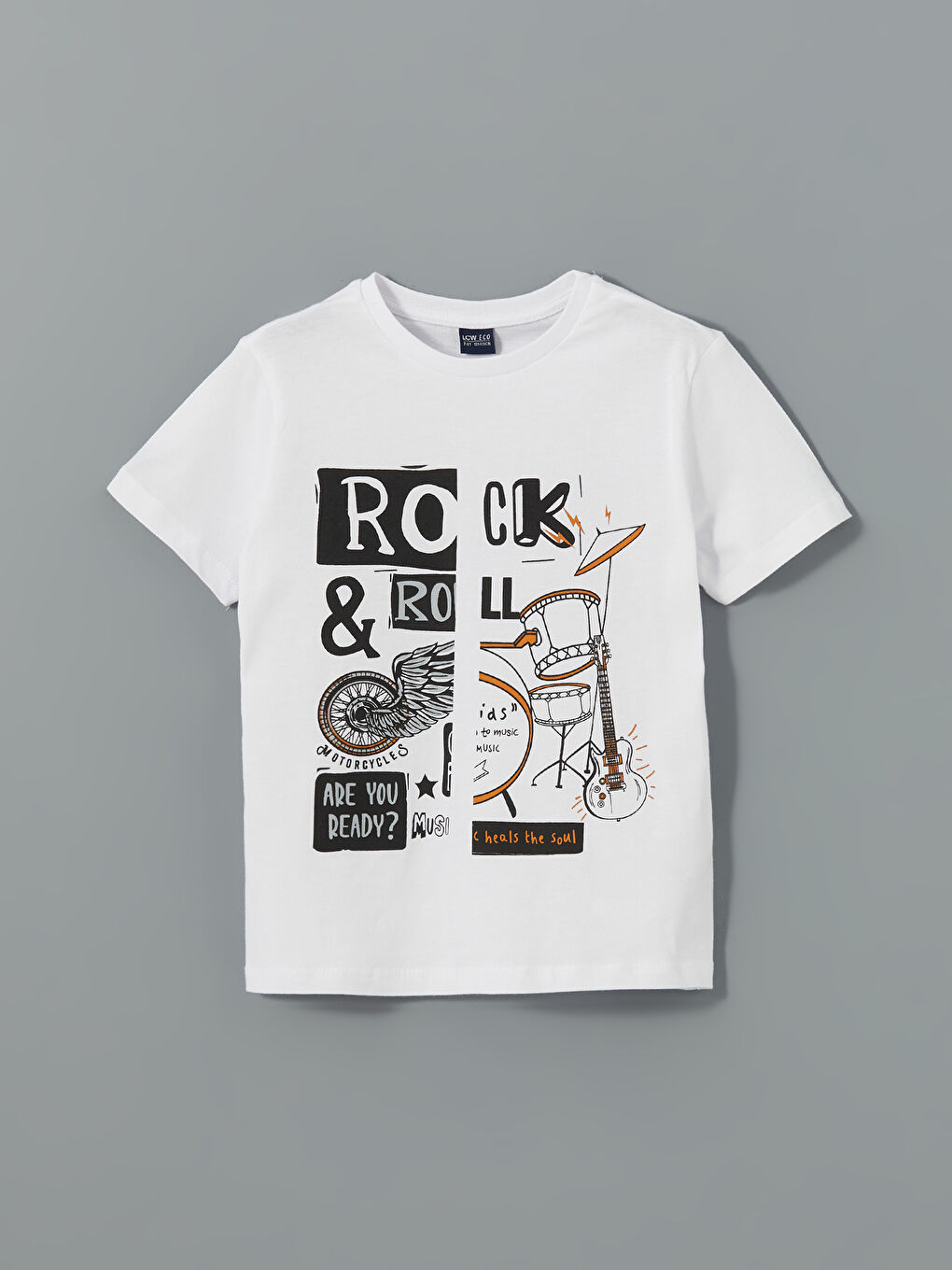 Beyaz Bisiklet Yaka Baskılı Erkek Çocuk Tişört