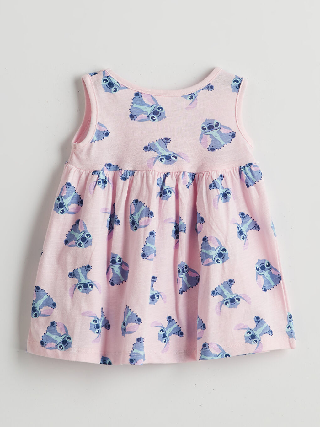 Pembe Bisiklet Yaka Stitch Baskılı Kız Bebek Elbise-1