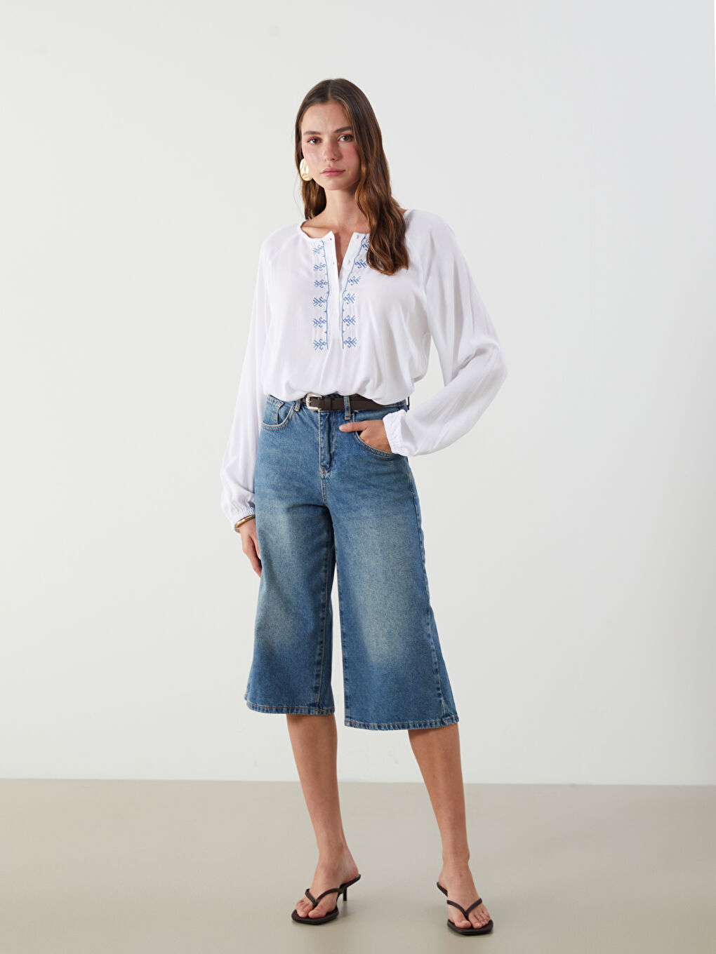 Crew Neck Embroidered Blouse-1